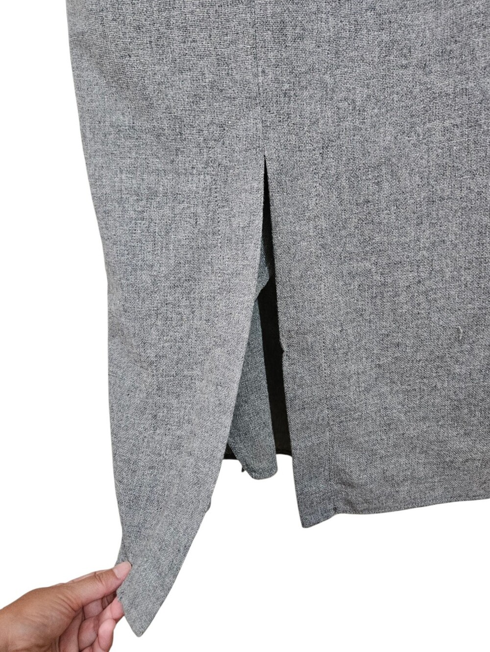 ZARA Wool Blend Heathered Grey Midi Wrap Shirt Dress M Dark Academia Office - Picture 9 of 12